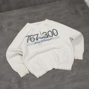 Vintage VTG 1990's 90's Fruit Of The Loom Boeing 767 White Crewneck Sweater